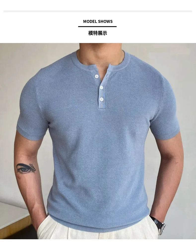 Men's Polo Shirts Vintage Striped Lightweight Knit Golf Shirts Classic Casual Short Sleeves Tops Male Business Social Shirt