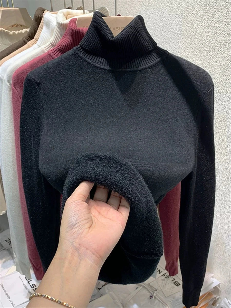 Turtleneck Winter Sweater Women Elegant Thicken Velvet.
