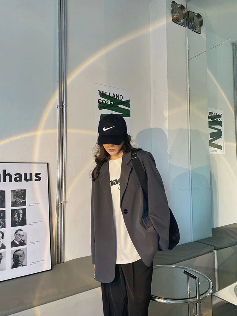 Jmprs Harajuku Grey Blazer Coat Women Korean .