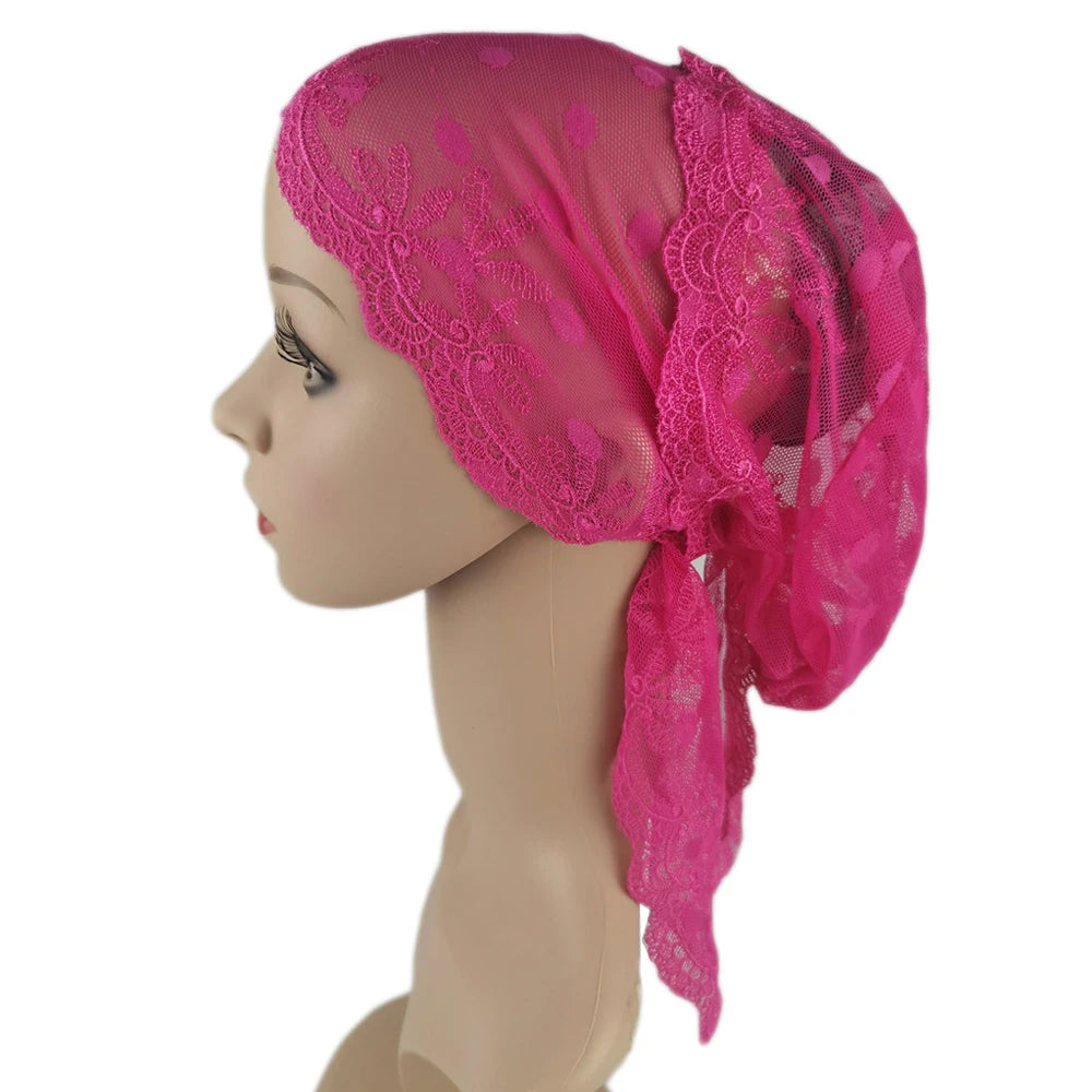 Muslim Women Head Scarf Lace Flower Underscarf Elastic Hijab  Cover Headwrap Chemo Cap Islam Headband Bonnet Turbante Mujer