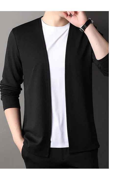 Spring Autumn Knit Cardigan Men Fashion Solid Color Stand.
