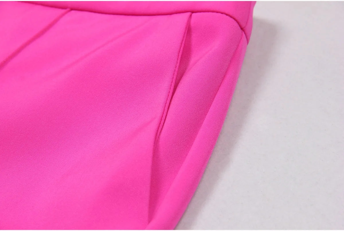 American  Fresh Fuchsia Color 3PCS Blazer Set with Bre Top and Pencil Pants .