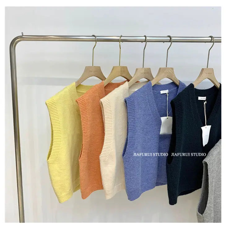 Sleeveless Knitted Sweater Vests Women Casual Solid Loose Outerwear .