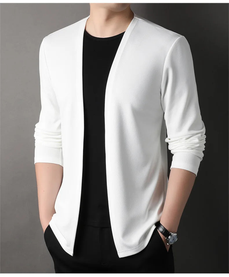 Spring Autumn Knit Cardigan Men Fashion Solid Color Stand.