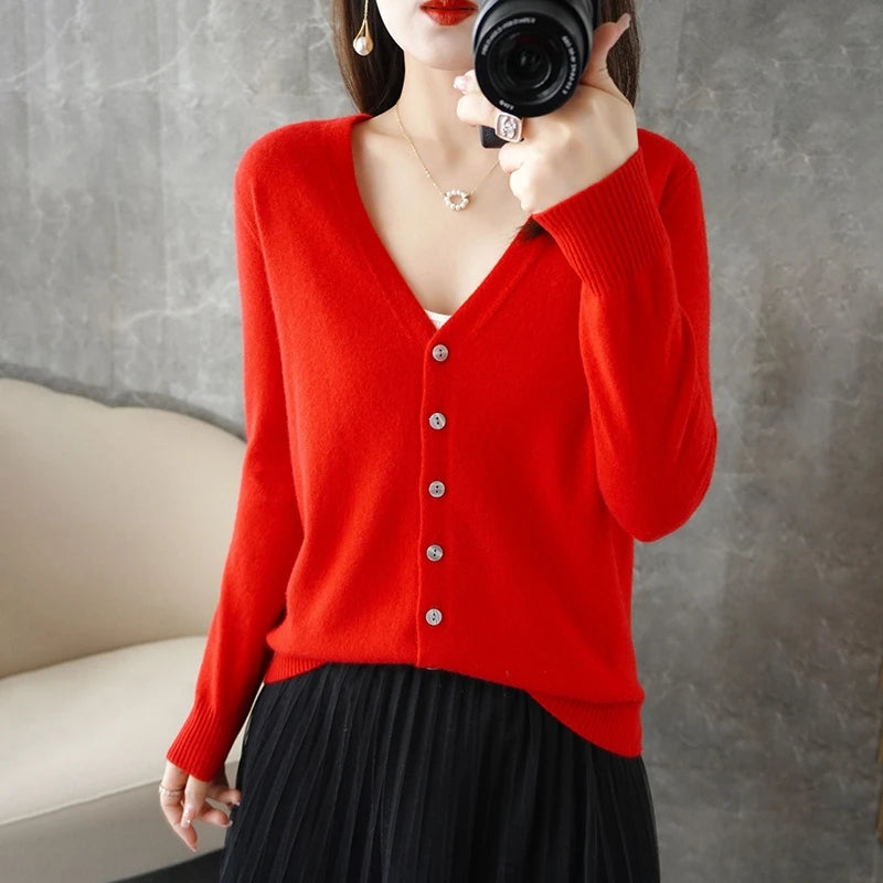 New V-Neck Temperament Small Fragrant Wind Women Loose Sweater .