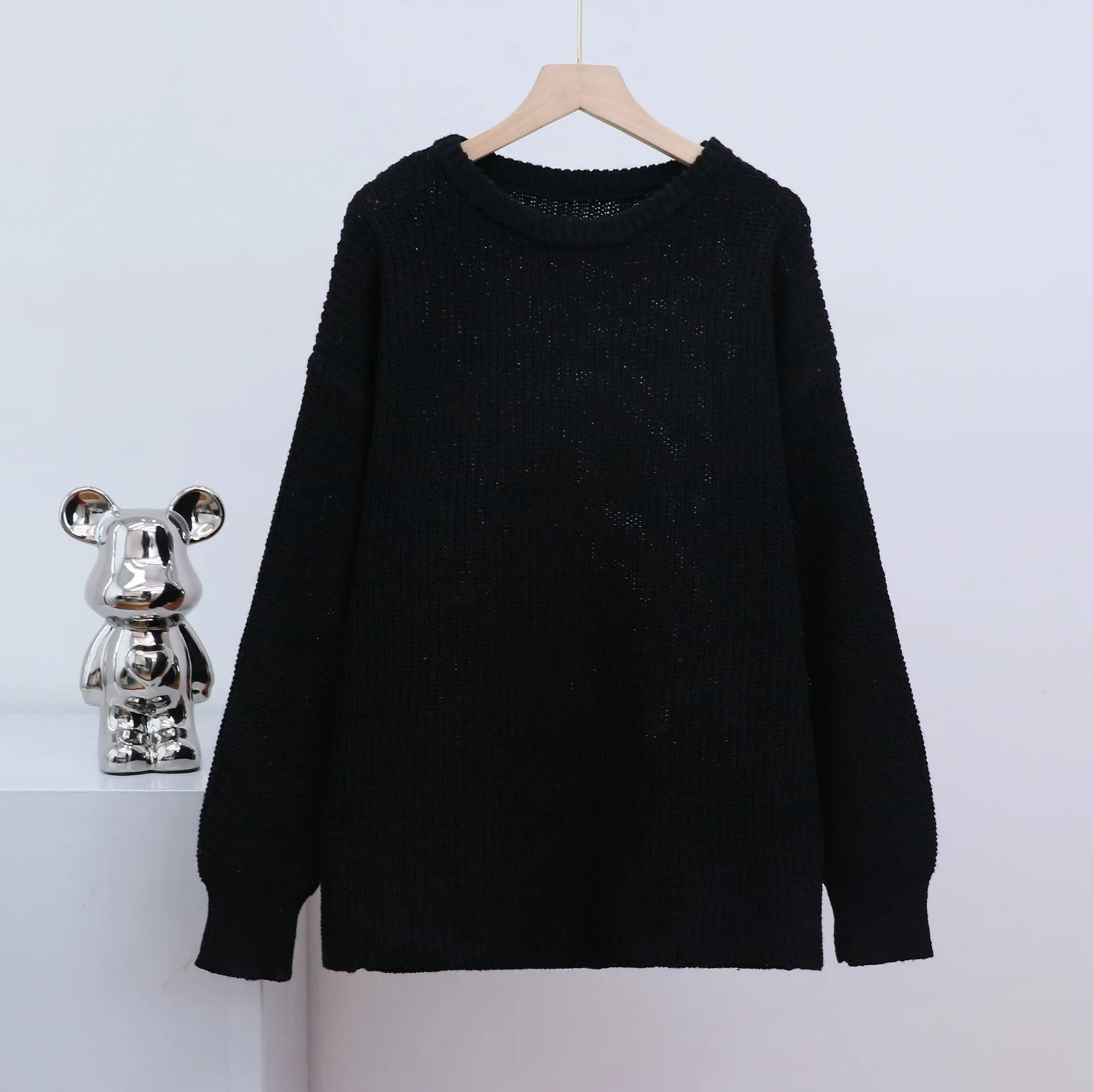 Casual O-neck Long Sleeve Sweater Blouse Office Lady .