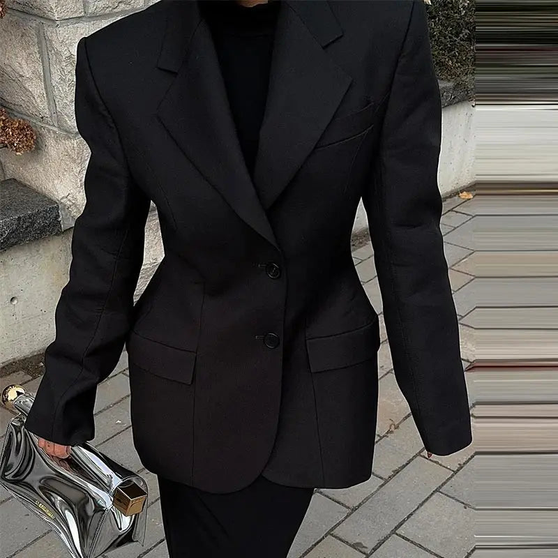 Elegant Lapel Blazer Skirt Set Women Casual Slim.