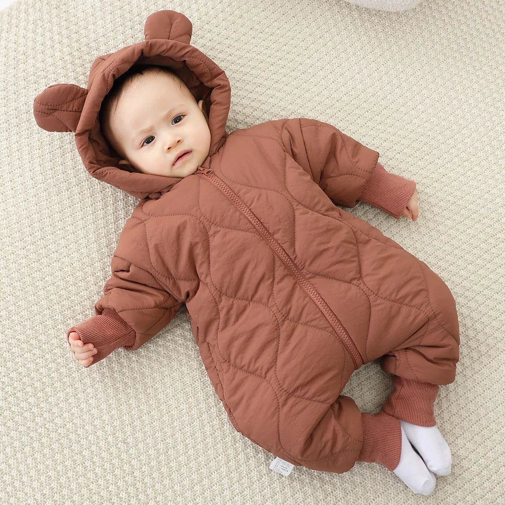 Newborn winter plush and thick cotton jacket Korean cartoon baby clothing baby jumpsuit 0-3 year old baby outdoor clothing