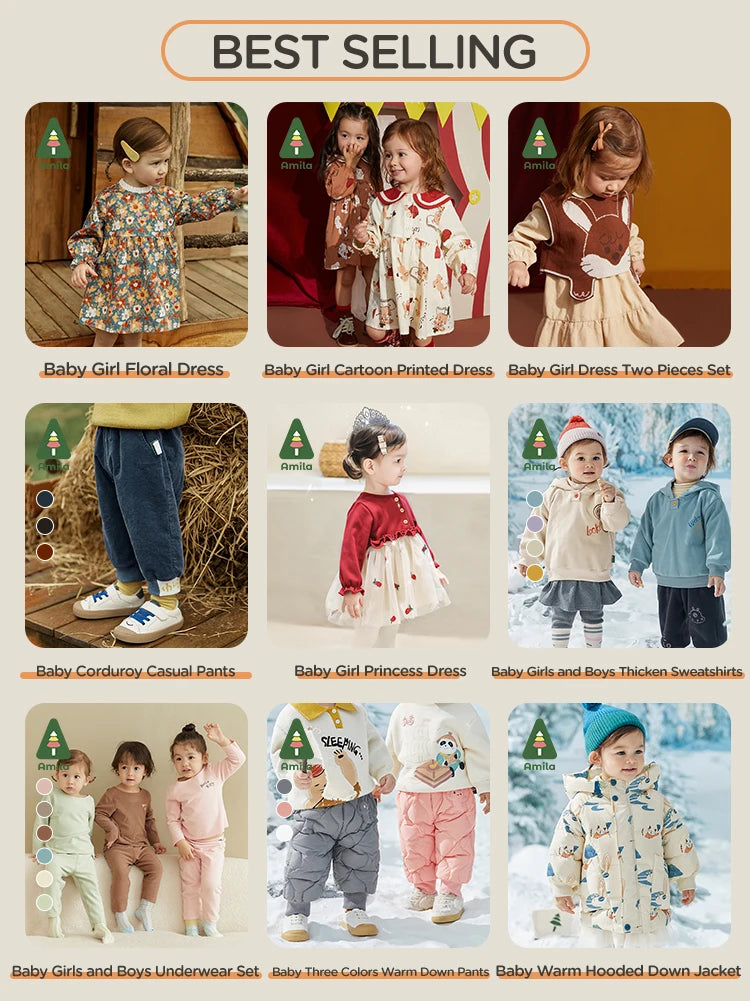 Amila Baby Down Jacket 2024 Winter New Boys Girls Fashion Patchwork Hooded Warm Overcoat Three in One with Pockets Kids Clothing