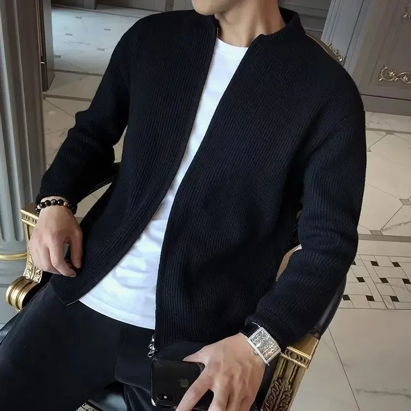 Men's V-neck Knitted Sweater Long Sleeve Solid Color Spring.