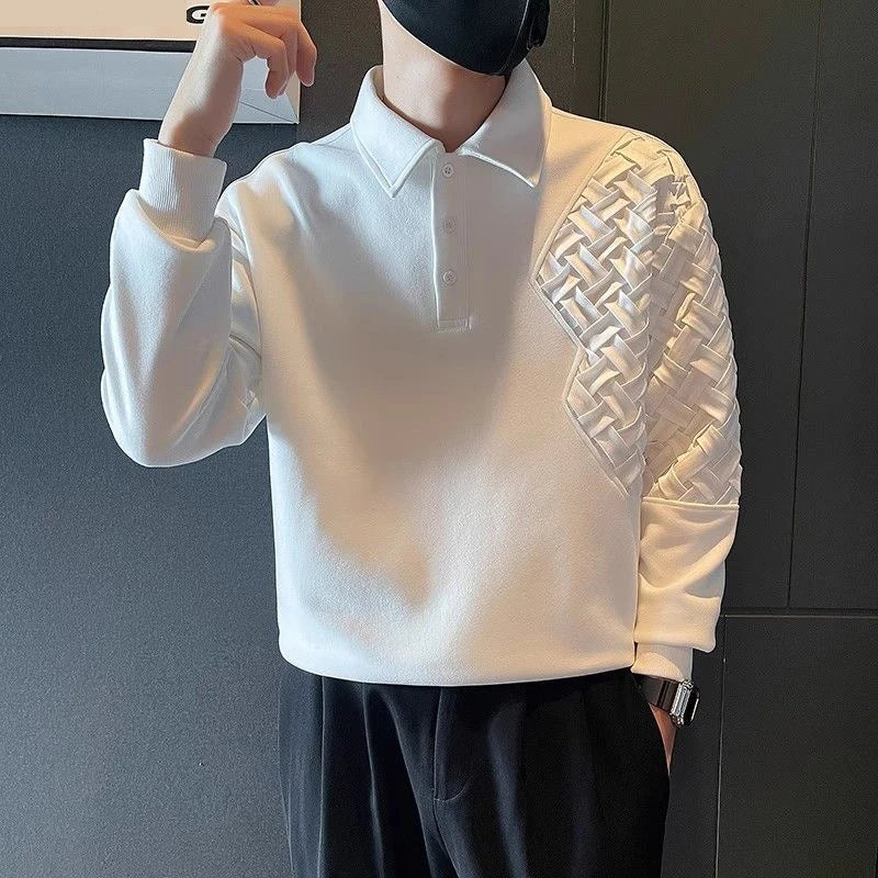 Fashion Sweatshirt Mens Splicing Design Long Sleeve Polo Shirt Spring Autumn Premium Solid Color Tops Streetwear Handsome Coat