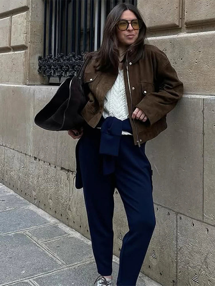 Street Suede Women's Jackets Vintage Brown.