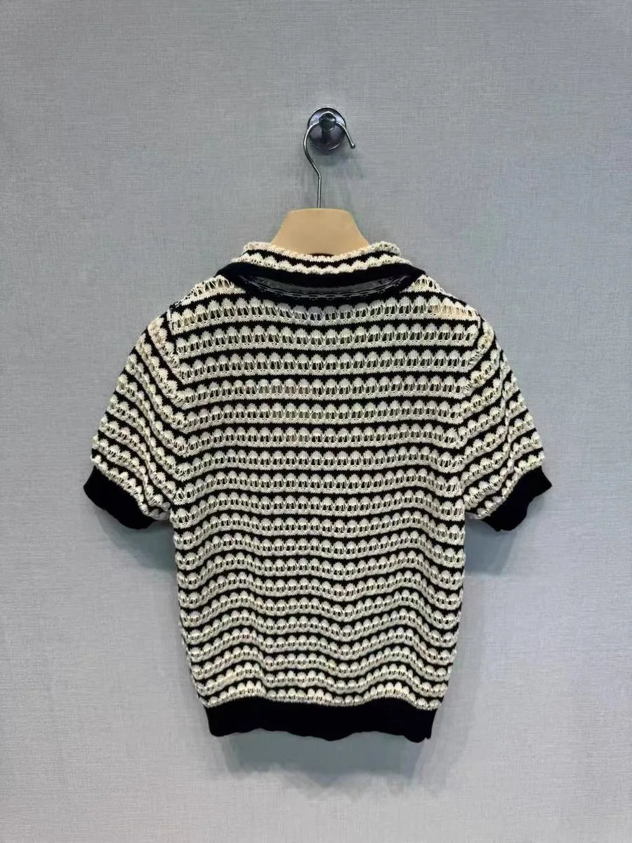 Knit Sweater T-shirts Women Embroidered Short Sleeve .