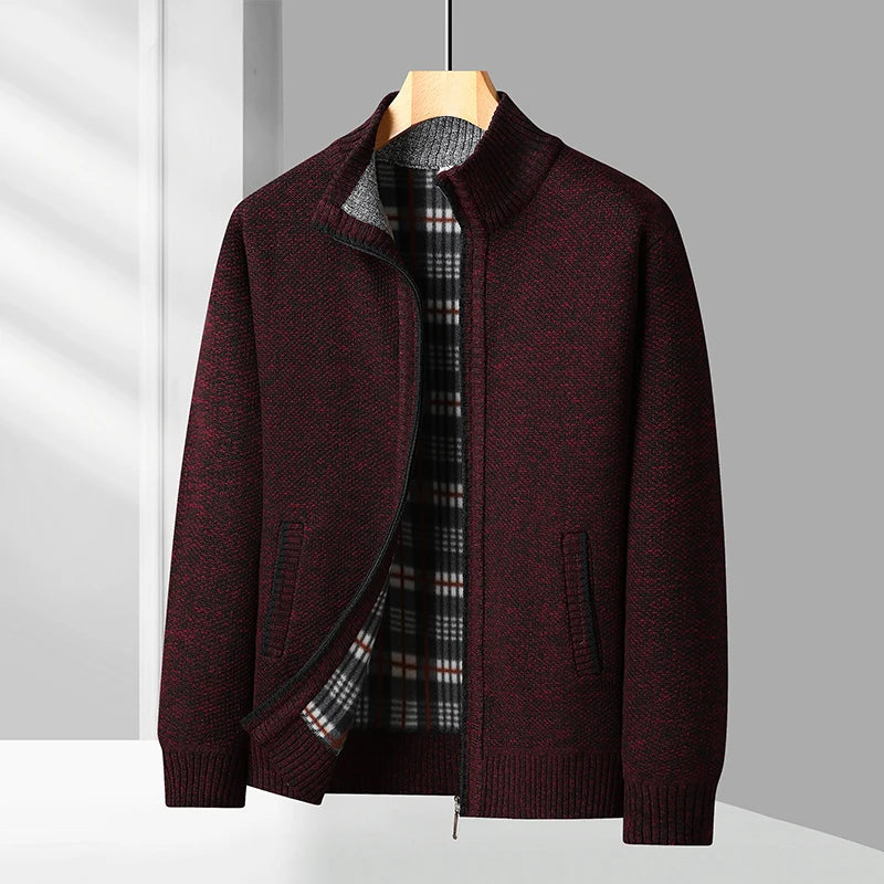 Men's Knitted Cardigan Jacket Autumn Winter Plush Sweater Men's.