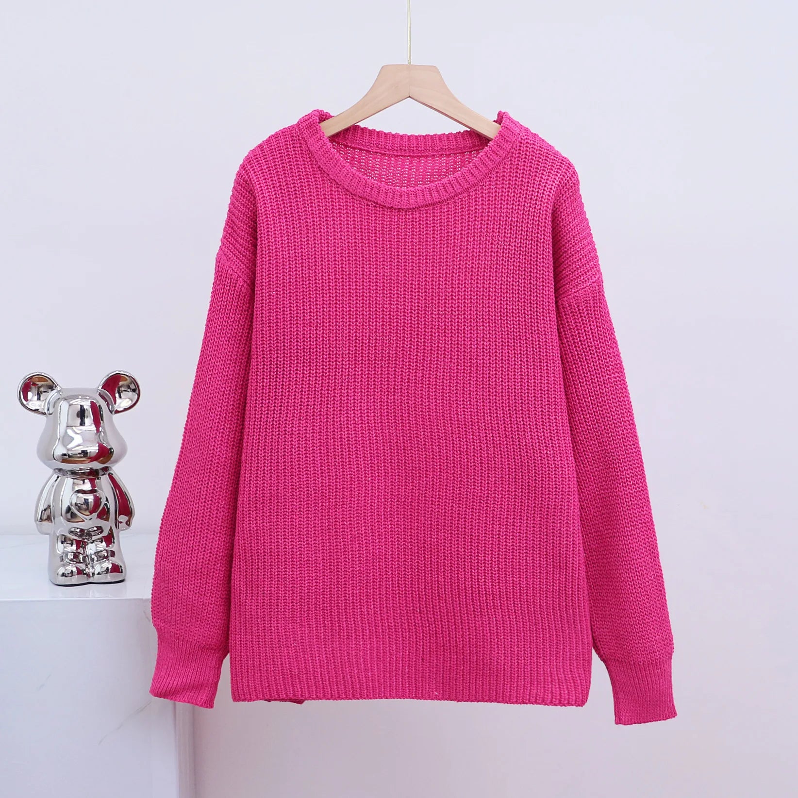Casual O-neck Long Sleeve Sweater Blouse Office Lady .