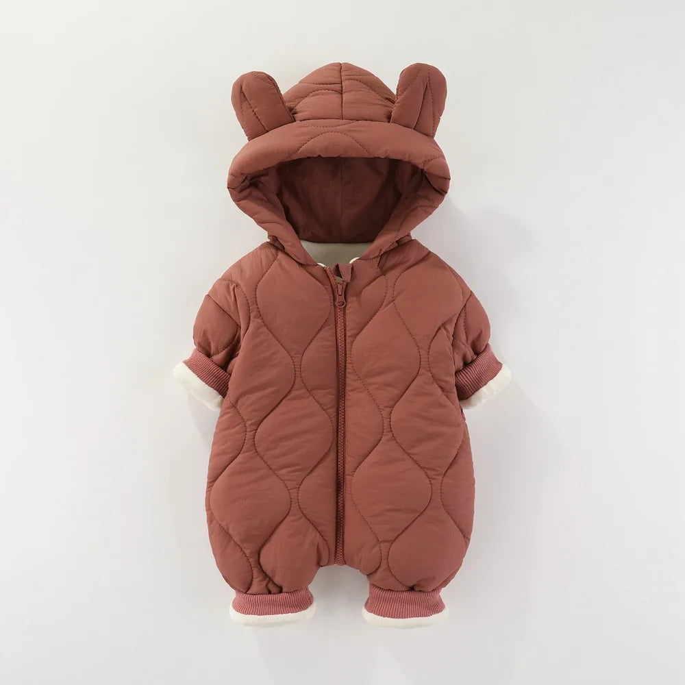 Newborn winter plush and thick cotton jacket Korean cartoon baby clothing baby jumpsuit 0-3 year old baby outdoor clothing