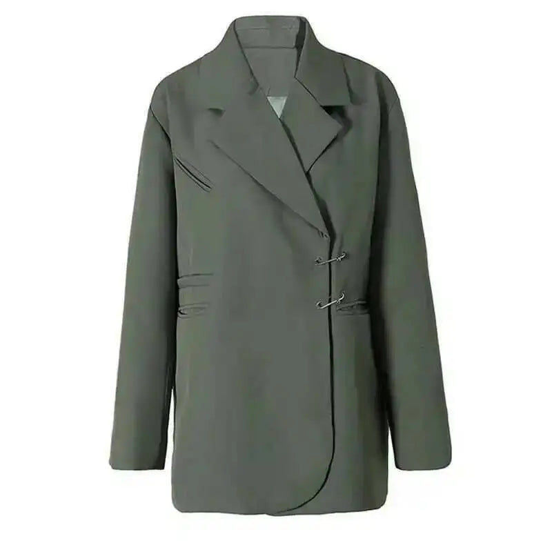 EAM Green Brief Blazer Women Big Size Casual .