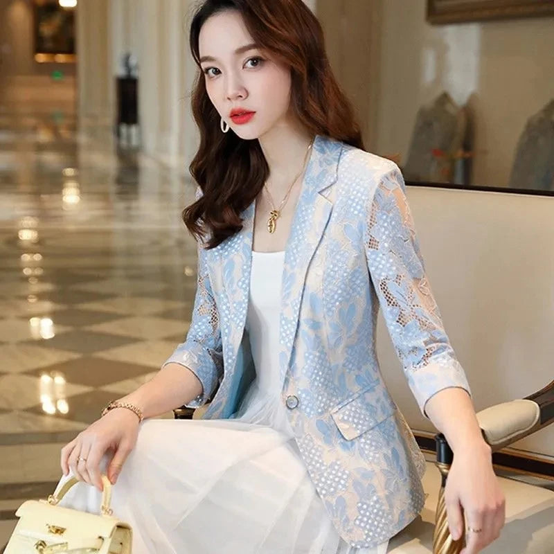 New Summer Thin Small Suit Jacket Lace Hollowed Blazer Lady.