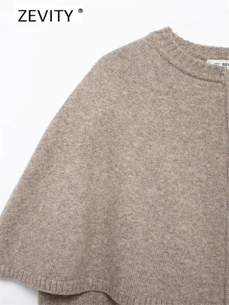 Women O Neck Breasted Solid Color Knitted Shawl Sweater Jacket Female .