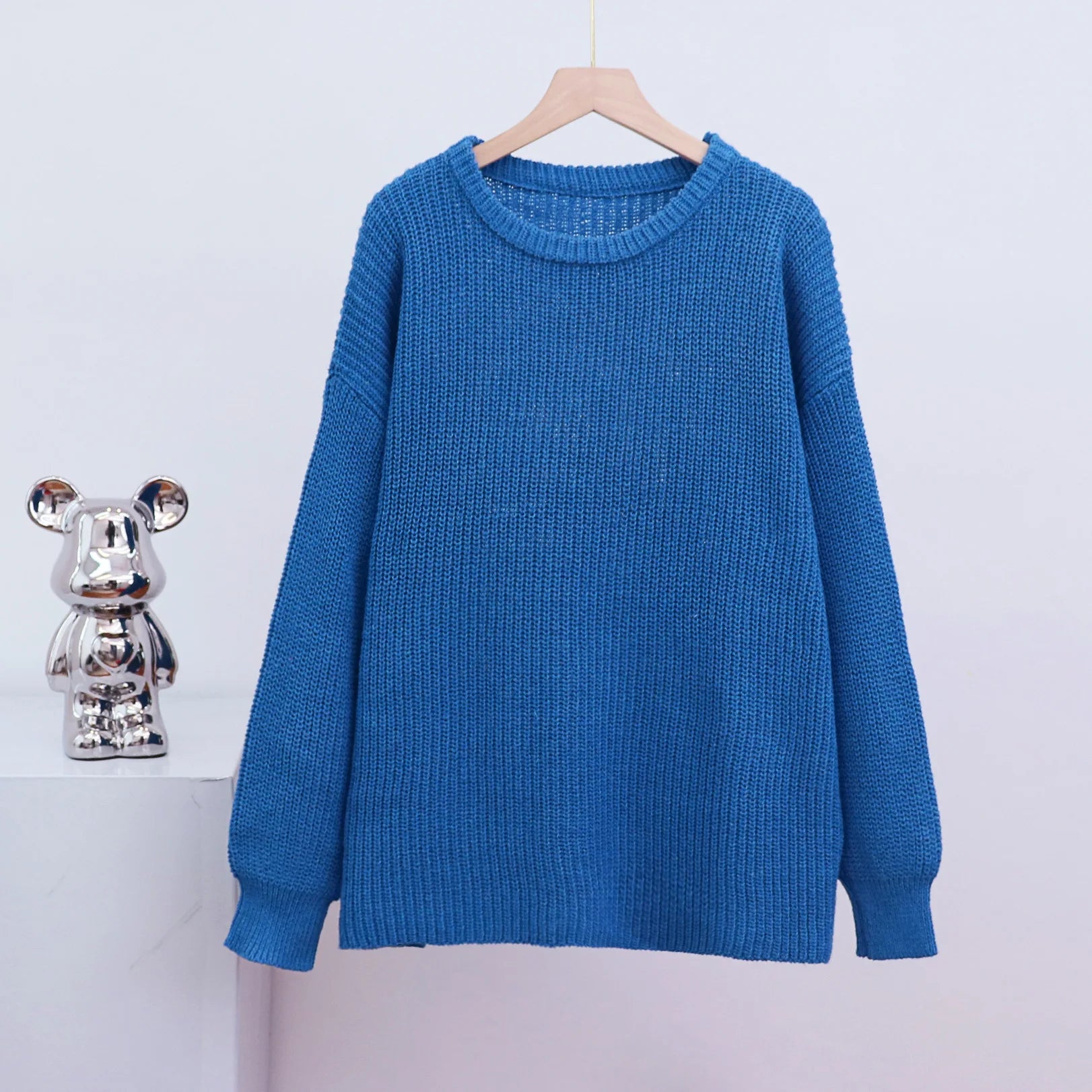 Casual O-neck Long Sleeve Sweater Blouse Office Lady .