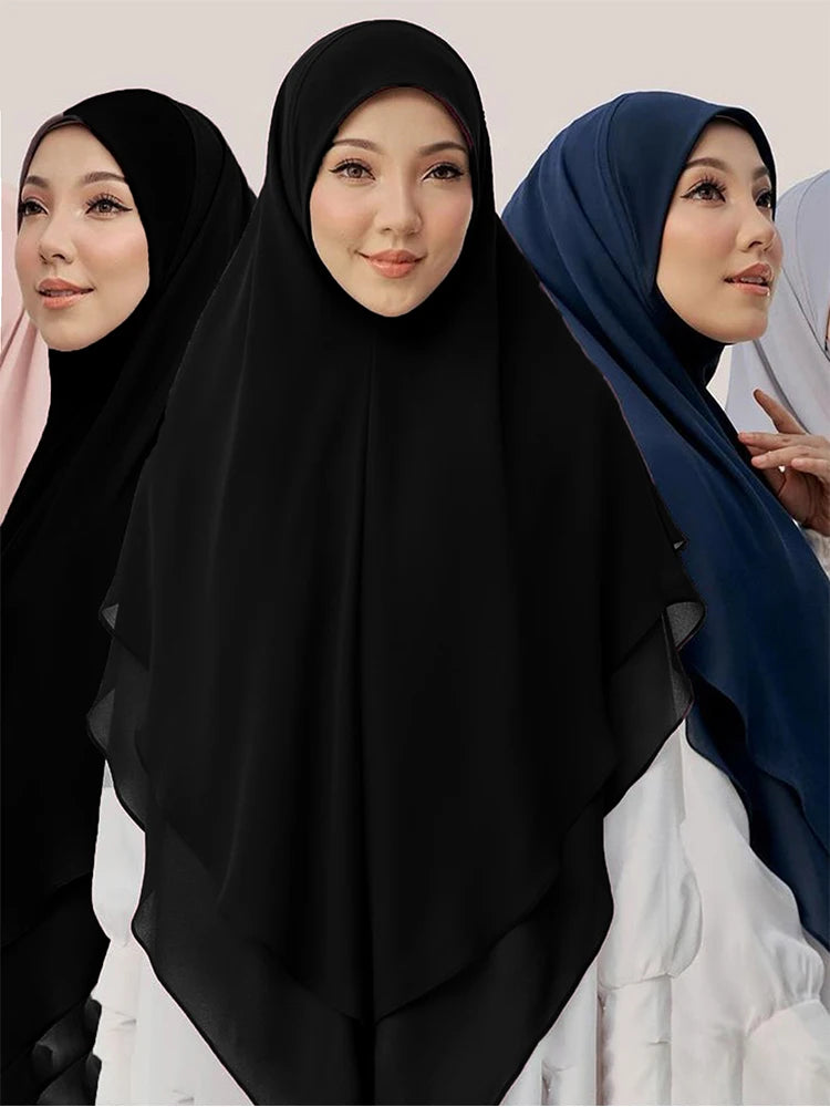 Ready to Wear Instant Hijabs Double layered Chiffon Solid Headscarf.