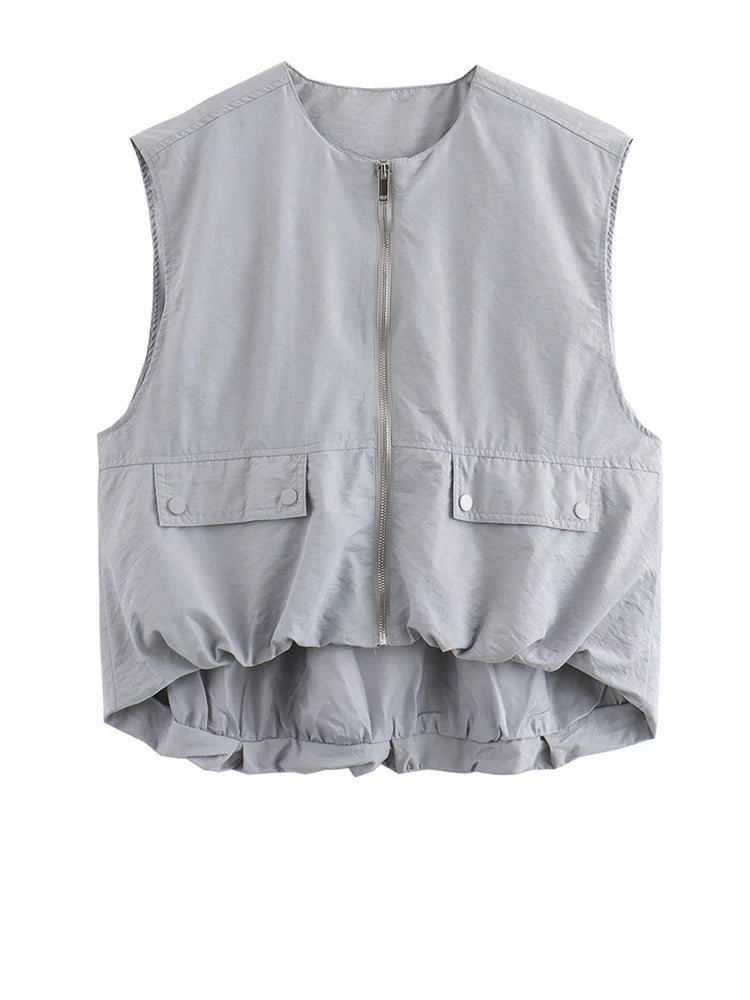Women Yellow Pocket Irregular Big Size Casual Vest New V-collar.