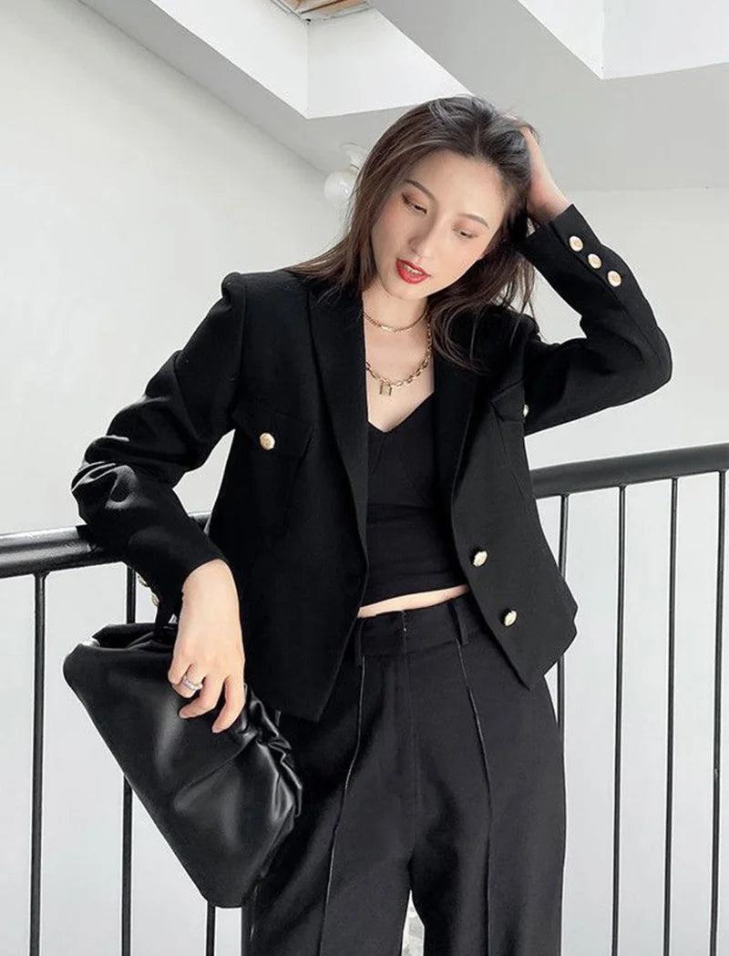 Zoki Casual Black Blazer Coats Women Fashion Slim Long Sleeve .