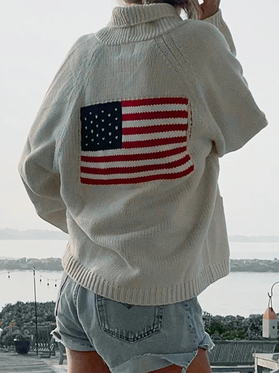 Fashion Women American Flag Cardigan Sweaters .