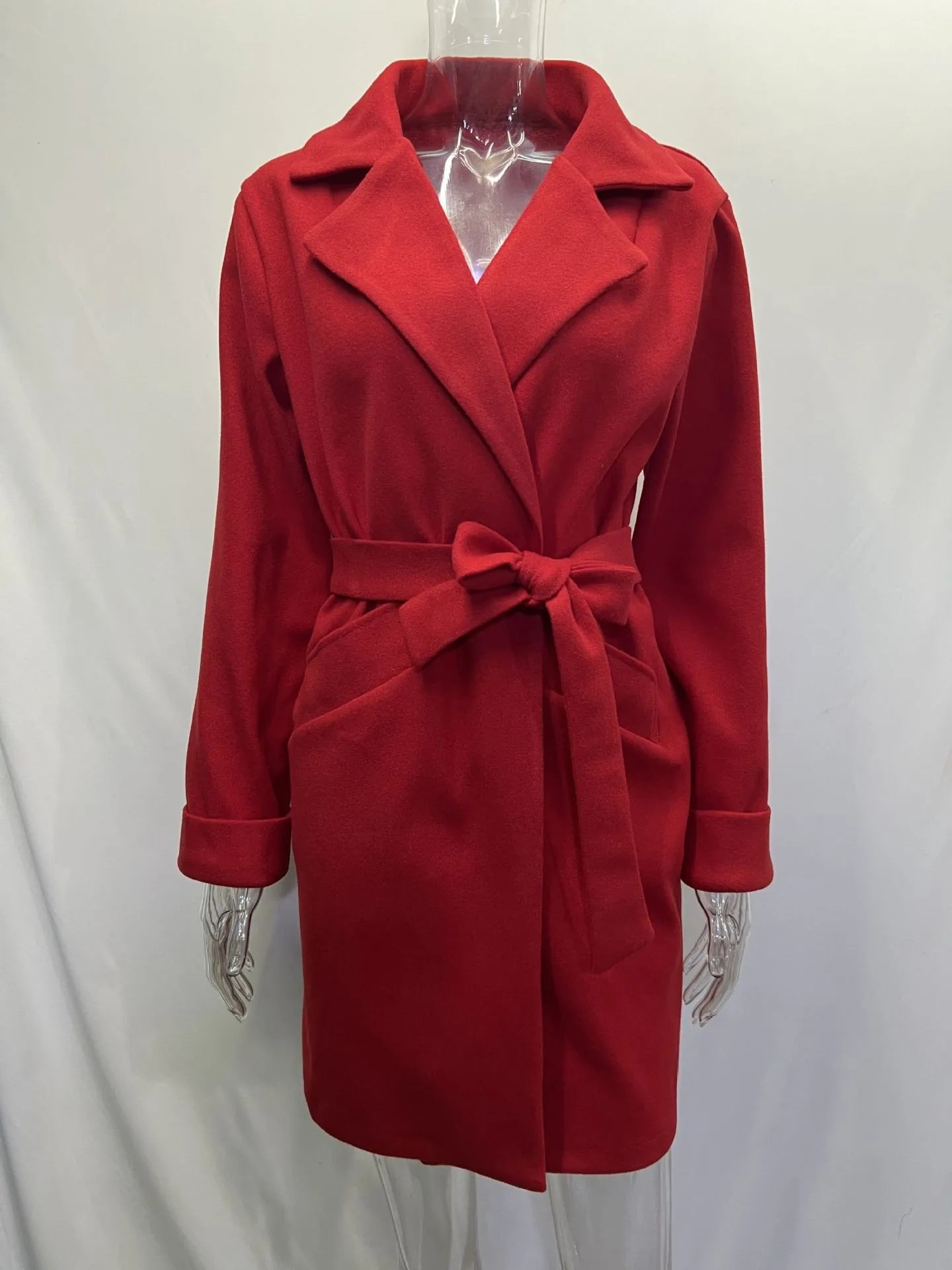 Women Hot Pink Trench Coat Casual Mid Long Overcoat.