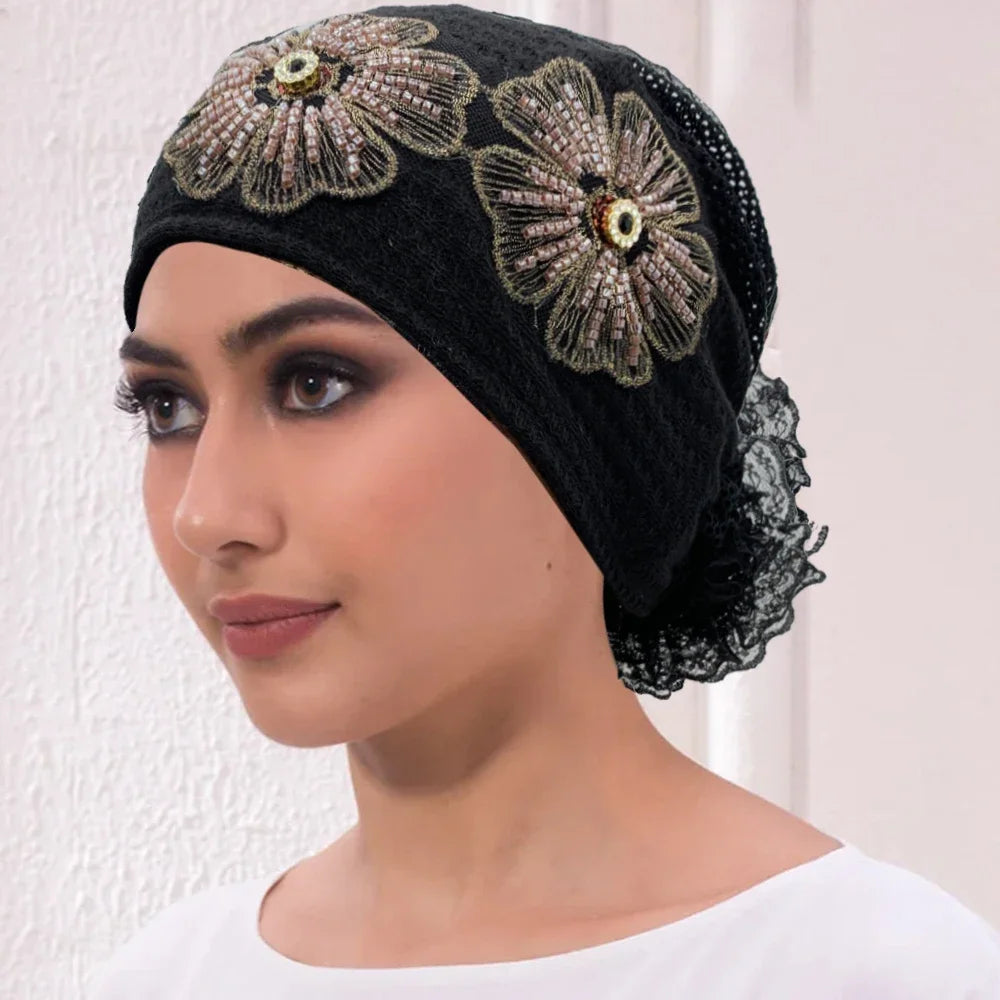 Muslim Under Scarf Hat Cancer Chemo Hats Turbante mujer Embroidery.