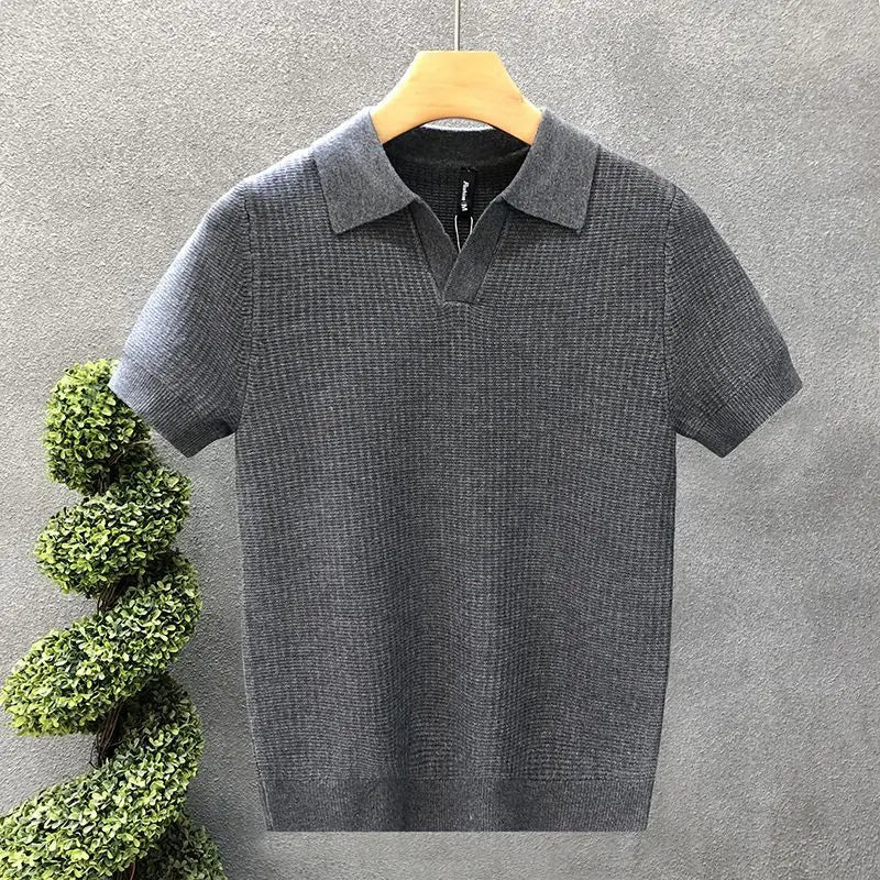 Men's Polo Shirt, Korean Style Slim Fit Collar Solid Color Casual Thin Sleeve Trendy Knit Top