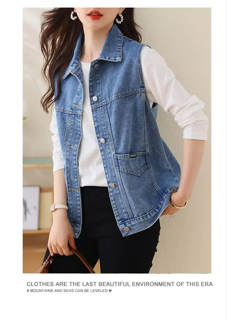 Casual Denim Vest for Women in Spring and Autumn .
