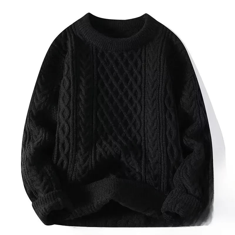Trendy Knitted Sweater For Men Casual Round Neck Warm Inner Loose.