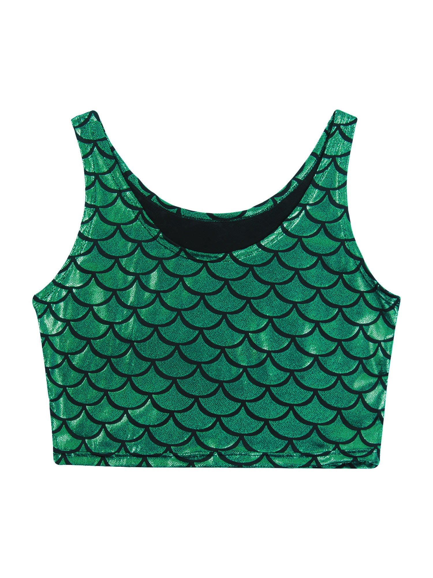 Women Shiny Metallic Crop Top Y2K Mermaid Fish Scale Print Cropped Tank Top Vest Festival Rave Pole Dance Costume Party Clubwear