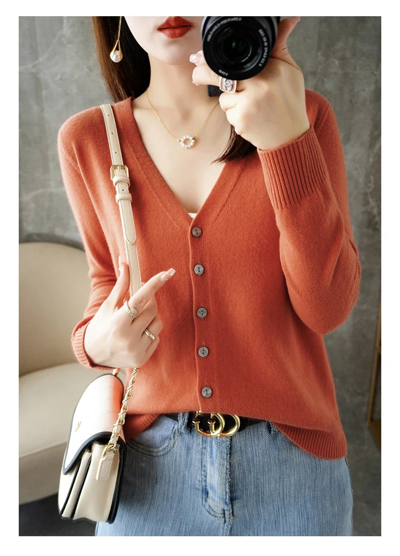 New V-Neck Temperament Small Fragrant Wind Women Loose Sweater .