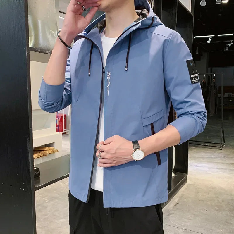 Fashion Solid Color Hooded Large Size Jacket Men's Casual.