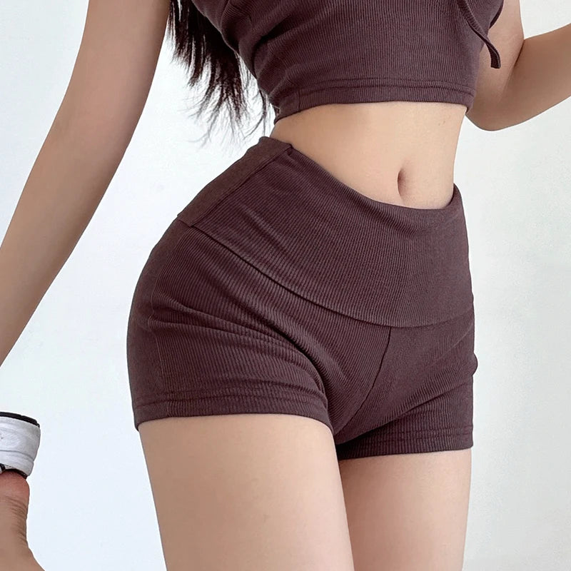 Summer Spicy Girl Casual Lace Up Bra Flip Waist Shorts Two Piece Fashion Set Fashion Casual Women Shorts Set 2024 New TX7C