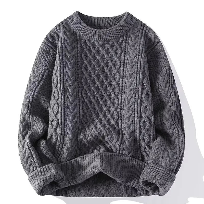 Trendy Knitted Sweater For Men Casual Round Neck Warm Inner Loose.