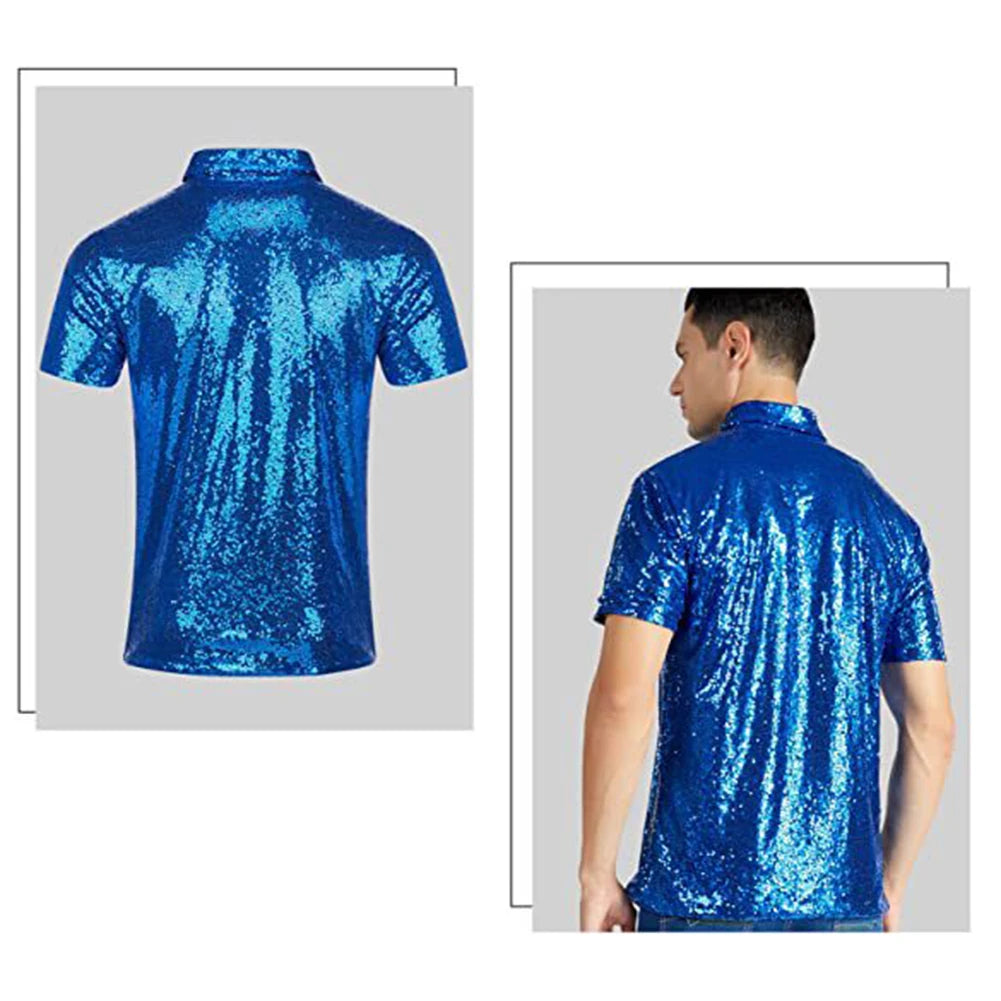 Mens  Short Sleeve T Shirt Fashion Disco Party Stage Costume.
