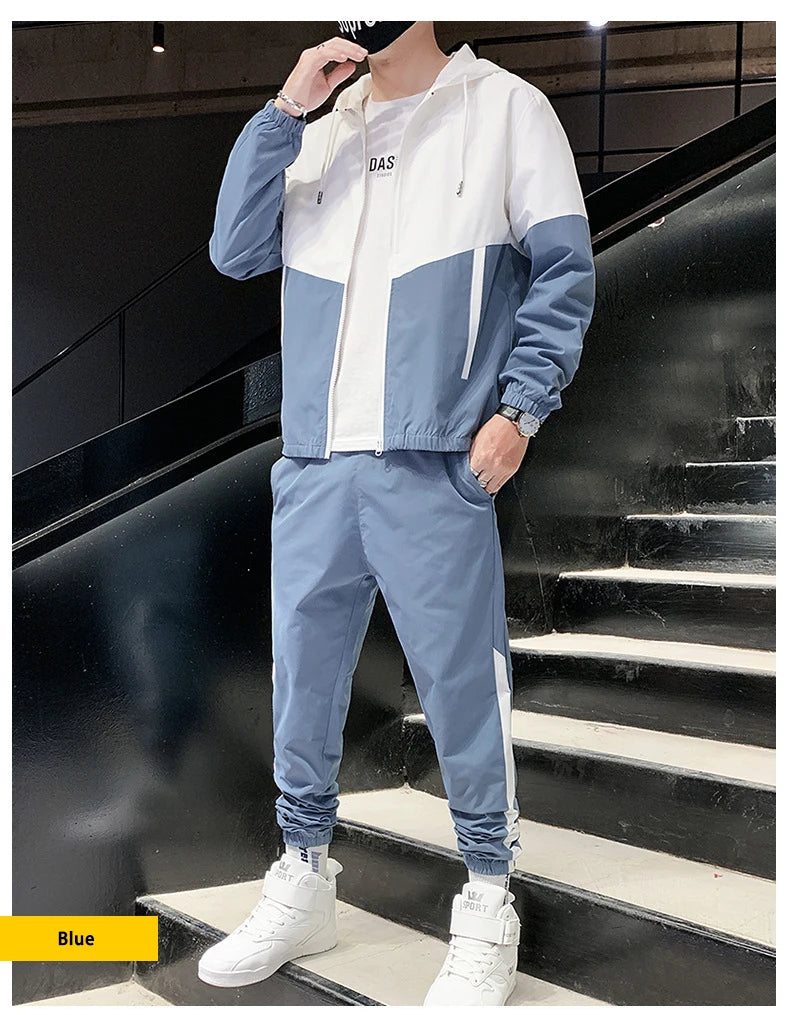 Spring Autumn Men Tracksuit Casual Set Mens Joggers Hooded Sportswear Jackets Pants 2 Piece Sets Hip Hop Running Sports Suit