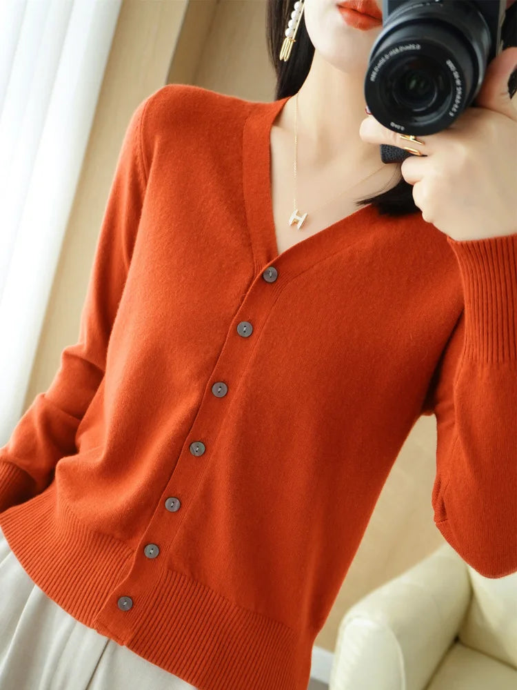 Cashmere Knit Cardigan V-Neck Solid Color Fashion High-Grade Comfortable.