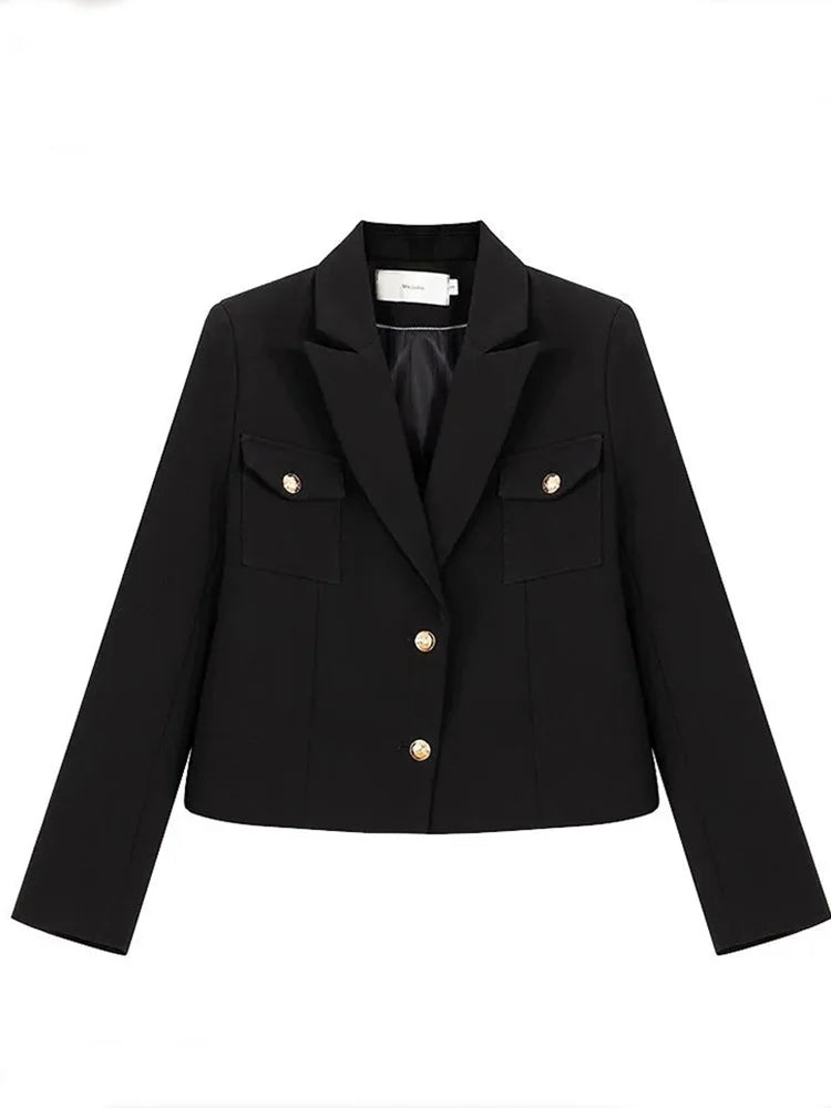 Zoki Casual Black Blazer Coats Women Fashion Slim Long Sleeve .
