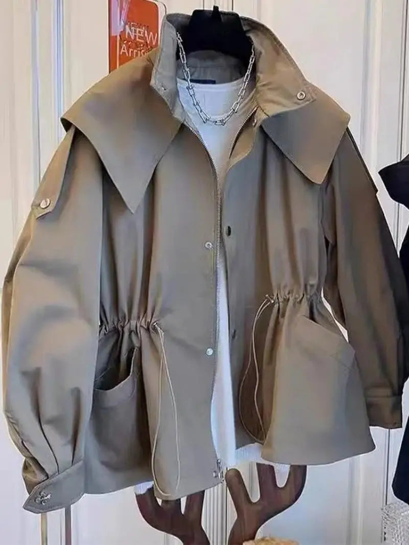 Autumn Trench Coat Women Vintage Hooded Jackets.