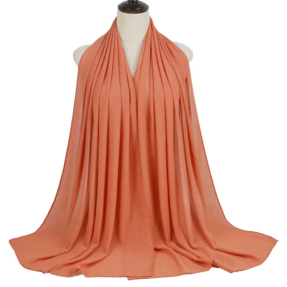 180*75cm Bronzing Muslim Chiffon Hijab Shawls Scarf Women Solid Color Head Wraps Women Hijabs Scarves Ladies Foulard Femme Veil