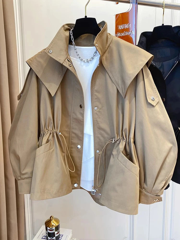Autumn Trench Coat Women Vintage Hooded Jackets.