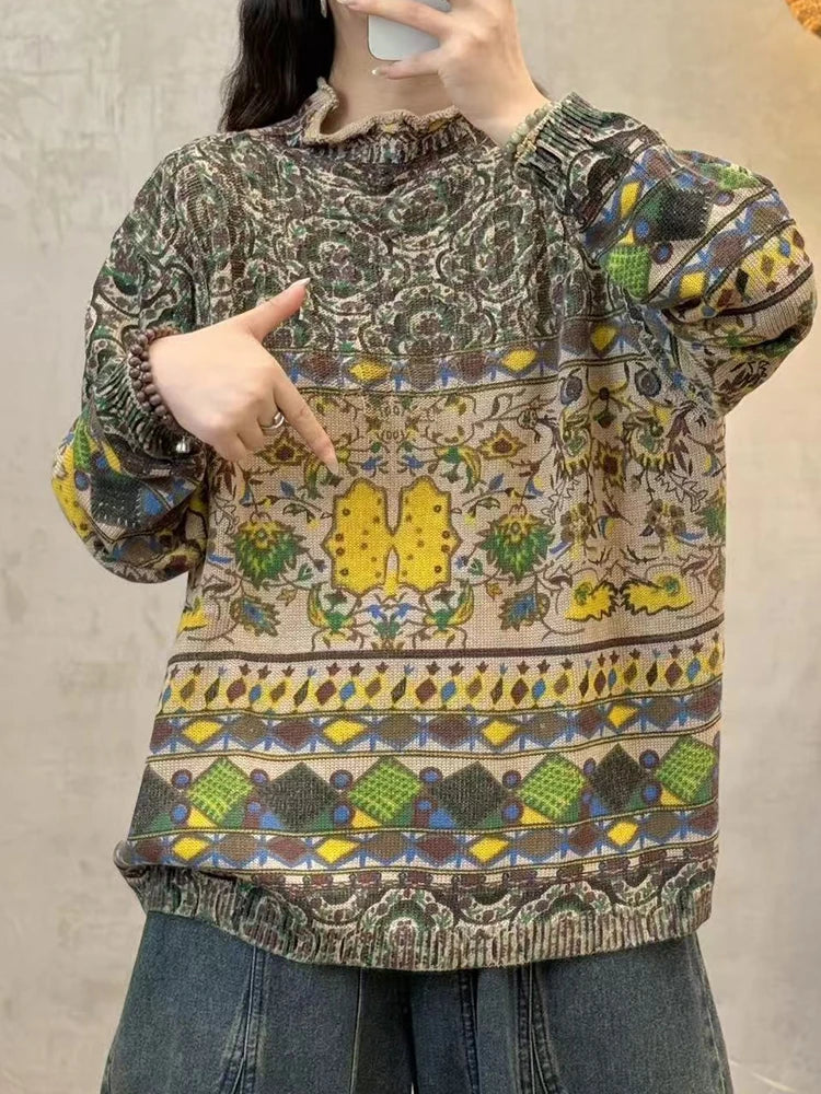 Amax luluE Fashion Pullover Woman Winter Printed Loose.