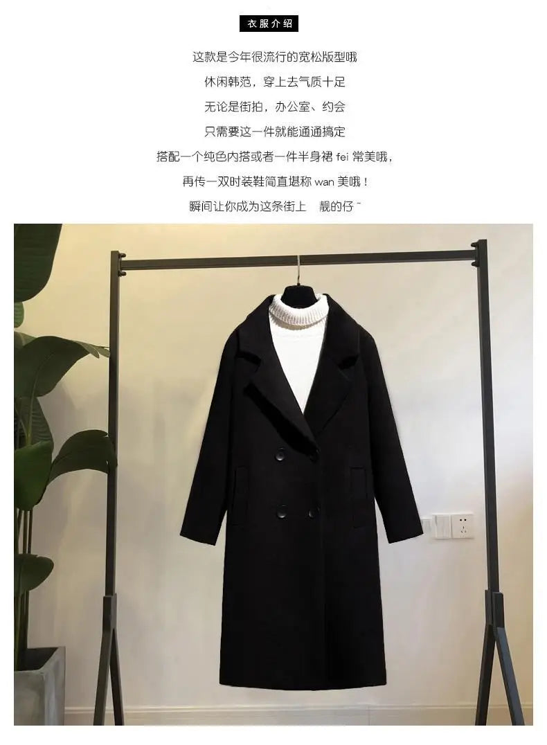 Black Woolen Coat Women's Mid Length New Style .