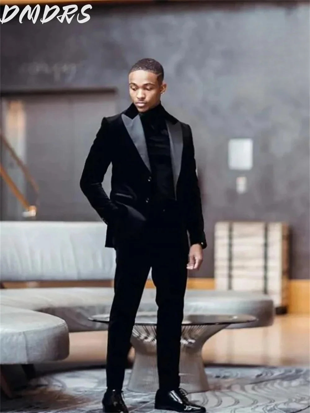 Classic Velvet Men Suits Slim Fit Groomsmen Wedding Tuxedos.