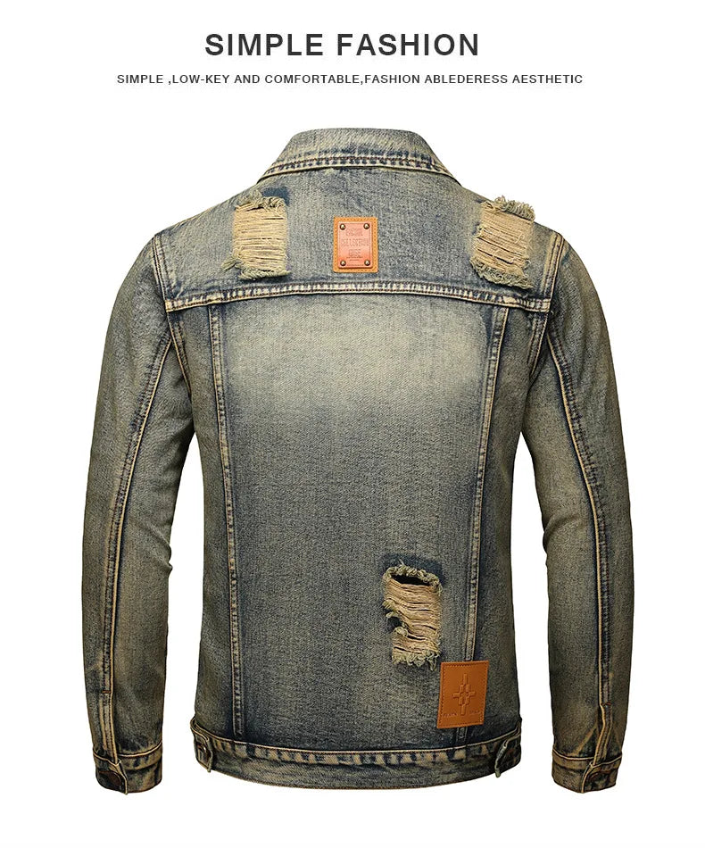 Men's Fashion Vintage Destroyed Jeans Jacket High Street.