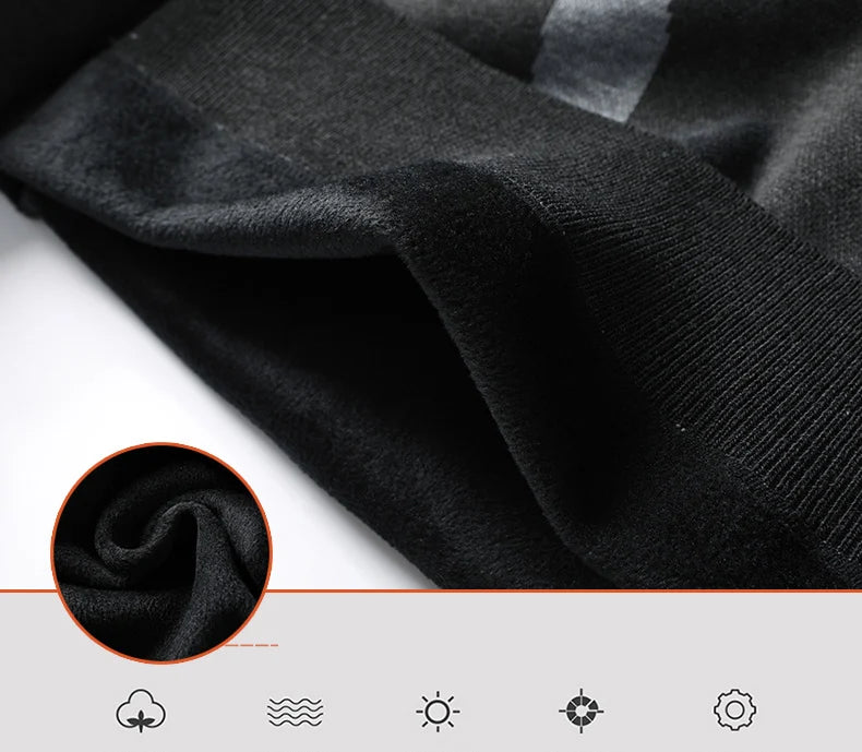 2024 M-4XL Autumn/Winter New Men's Sweater Half High Collar Zebra Pattern Color Blocked Velvet Knitted Sweater Warm Hoodie Top